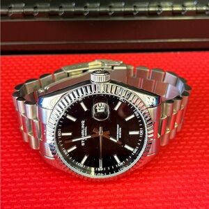 Stührling Vanguard 42 mm Silver and Black Men's Watch